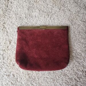 Vintage Burgundy Suede Pouch with Gold Accent